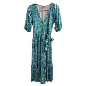 Lilly Pulitzer Brantley Midi Wrap Dress Cumulus Blue Chick Magnet Small Resort